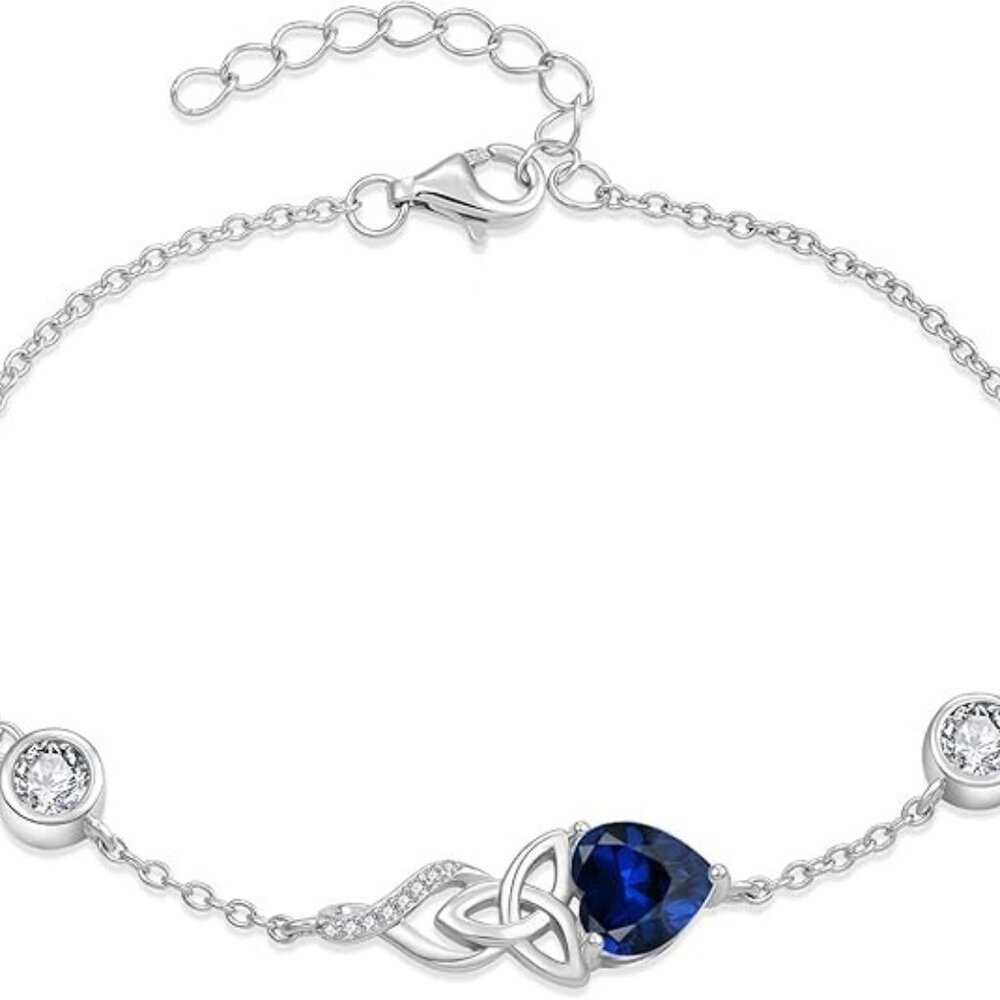 Infinity Celtic Knot Sterling Silver Birthstone Bracelet 09 September - Sapphire